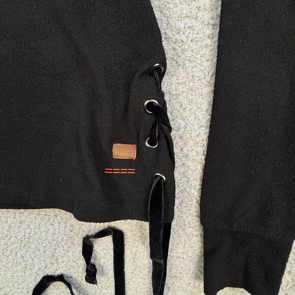 Peace Love World Womens Black Crazy in Love Crop Sweatshirt Side Tie Bows - Picture 12 of 13